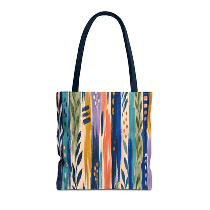 Colorful Abstract Botanical Stripe Tote Bag