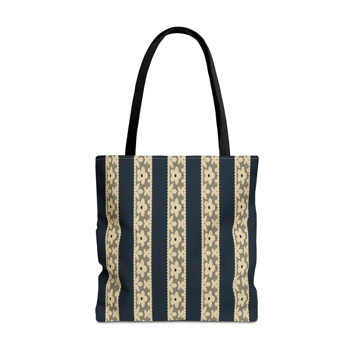 Lace Floral Yellow Black Stripe Tote Bag