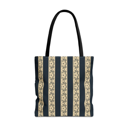 Lace Floral Yellow Black Stripe Tote Bag