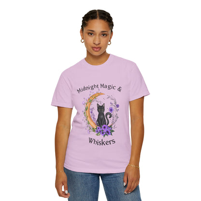 Mystical Black Cat Crescent Moon Floral Graphic Tee – Witchy Cat Lover Shirt