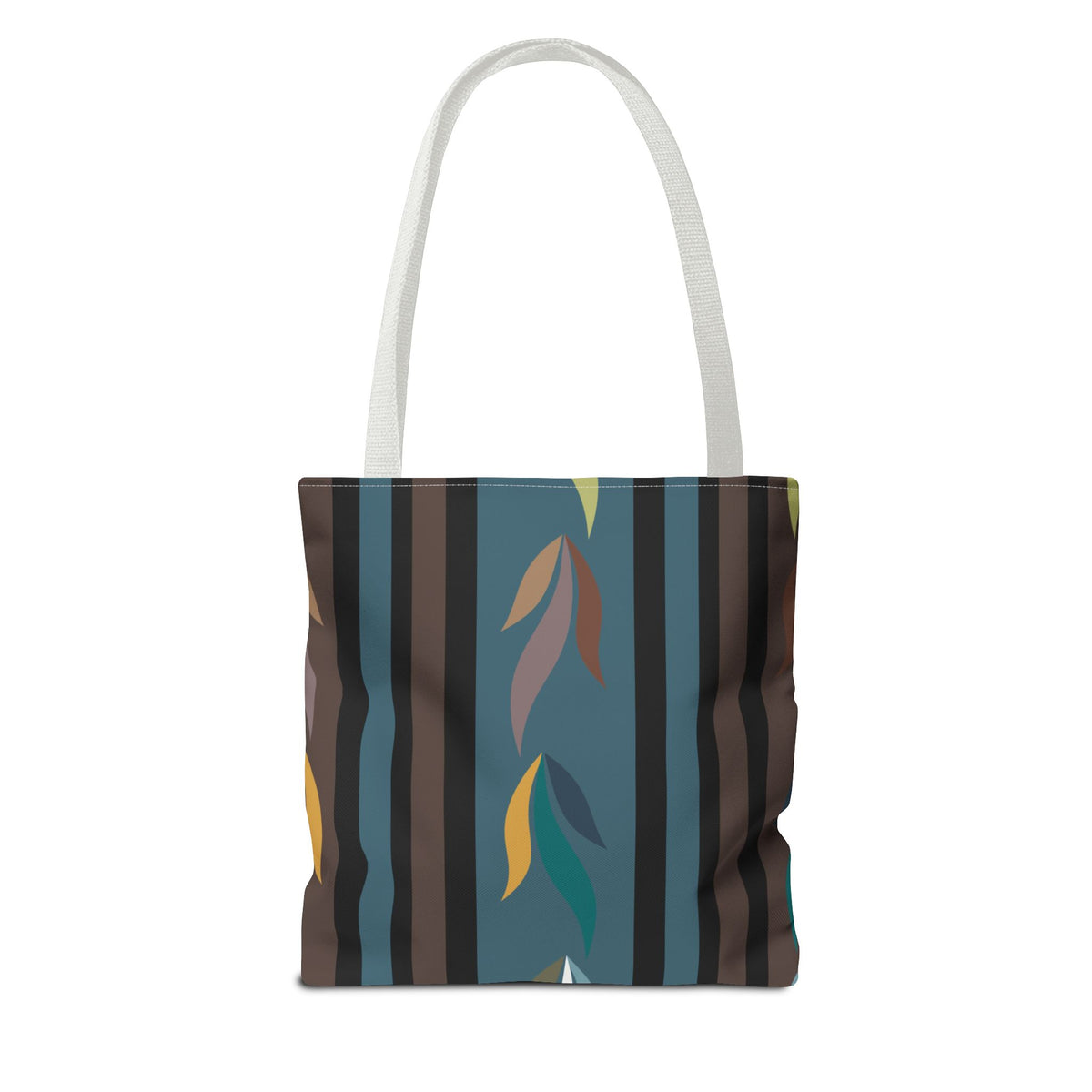 Autumn Stripe Leaf Tote Bag — Retro Boho AOP Canvas Tote