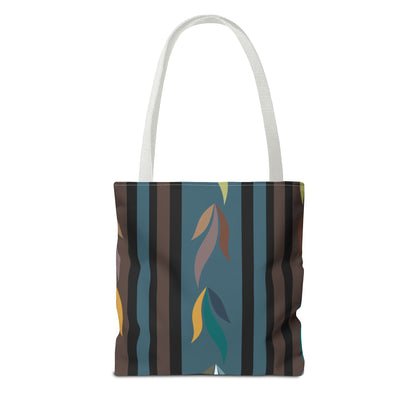 Autumn Stripe Leaf Tote Bag — Retro Boho AOP Canvas Tote
