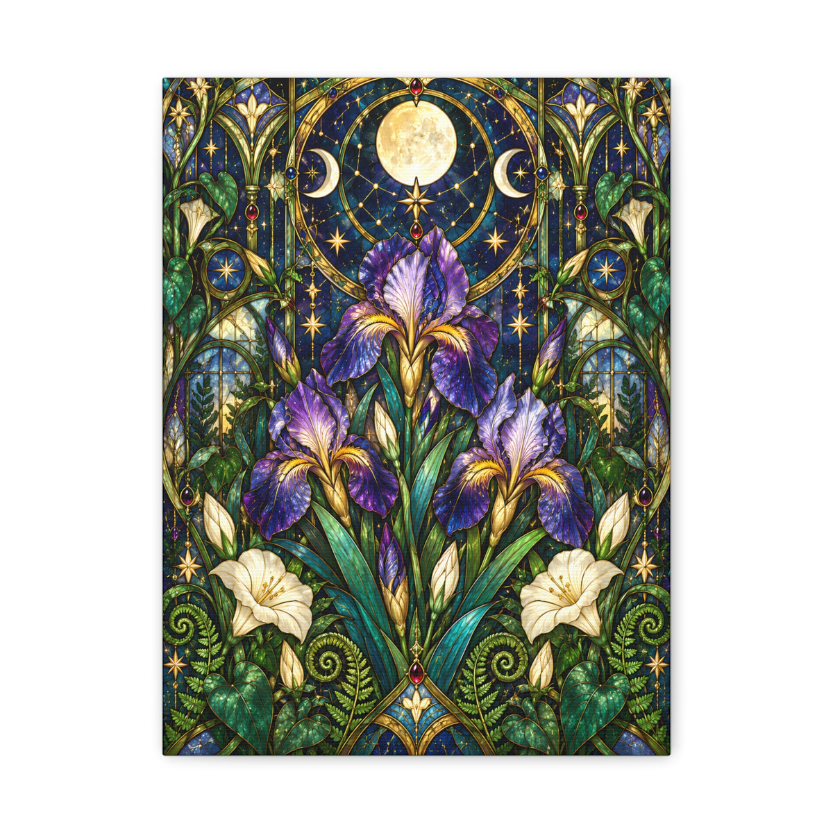 Midnight Iris Floral Cathedral Canvas Wall Art — 5 sizes