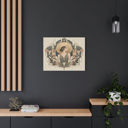 Golden Muse Art Deco Woman Wall Art | Teal & Gold Vintage Glamour Print