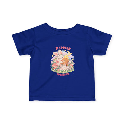 Infant Tee — "Happier Together" Floral Bunny & Bear Baby Shirt