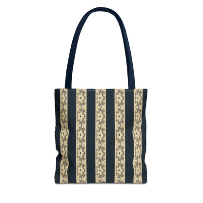 Lace Floral Yellow Black Stripe Tote Bag