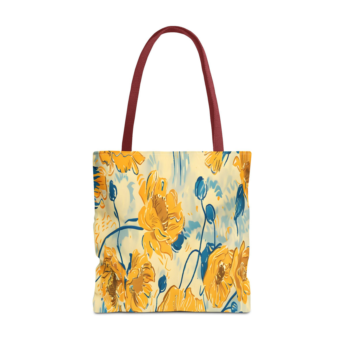 Golden Poppy Meadow Tote Bag – Yellow & Teal Painterly Floral Patter
