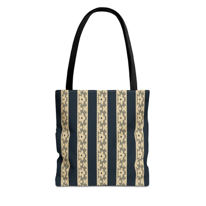 Lace Floral Yellow Black Stripe Tote Bag