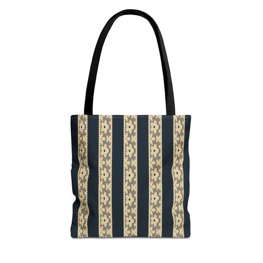 Lace Floral Yellow Black Stripe Tote Bag