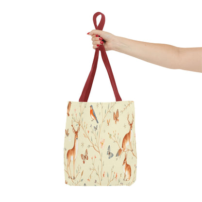 Floral Woodland Tote Bag - Deer & Birds Pattern