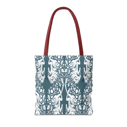Abstract Teal Symmetry Tote Bag — All-Over-Print Artistic Pattern