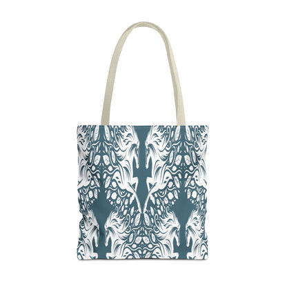 Abstract Teal Symmetry Tote Bag — All-Over-Print Artistic Pattern