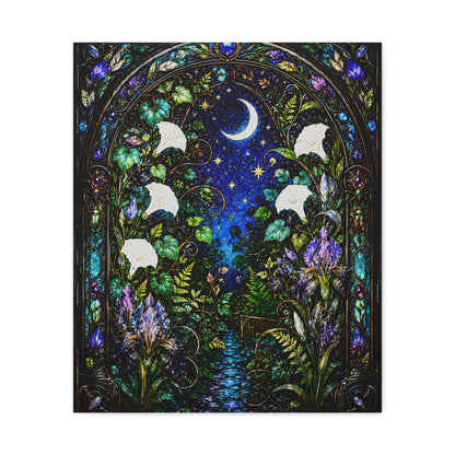 Moonlit Garden Passage | Stained Glass Botanical Wall Art