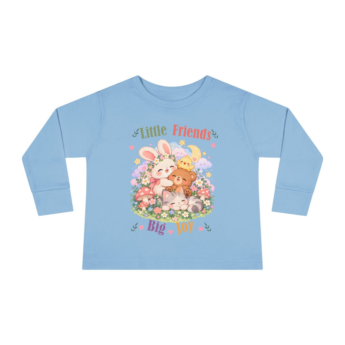 Toddler Long Sleeve Tee — "Little Friends, Big Joy" Cute Animal Floral Shirt for Babies