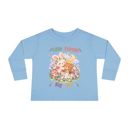 Toddler Long Sleeve Tee — "Little Friends, Big Joy" Cute Animal Floral Shirt for Babies