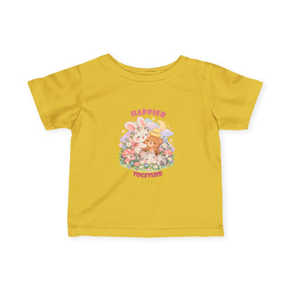 Infant Tee — "Happier Together" Floral Bunny & Bear Baby Shirt
