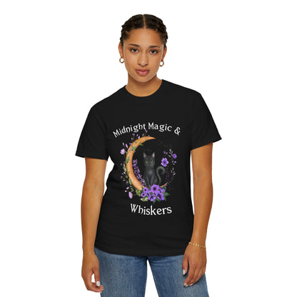 Mystical Black Cat & Crescent Moon Floral T-Shirt | Witchy Cat Tee