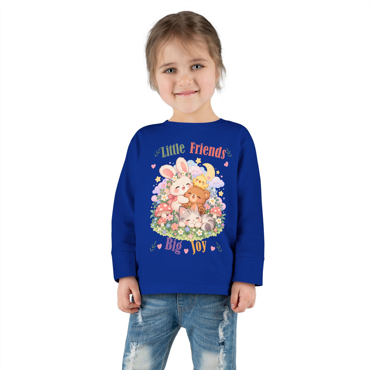 Toddler Long Sleeve Tee — "Little Friends, Big Joy" Cute Animal Floral Shirt for Babies