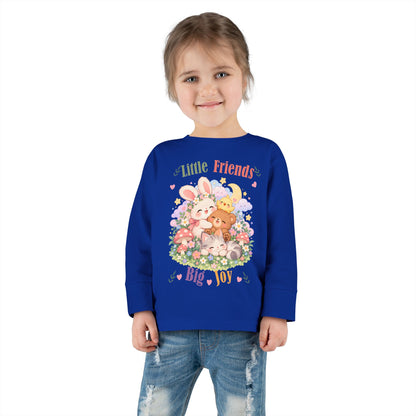 Toddler Long Sleeve Tee — "Little Friends, Big Joy" Cute Animal Floral Shirt for Babies