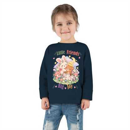 Toddler Long Sleeve Tee — "Little Friends, Big Joy" Cute Animal Floral Shirt for Babies