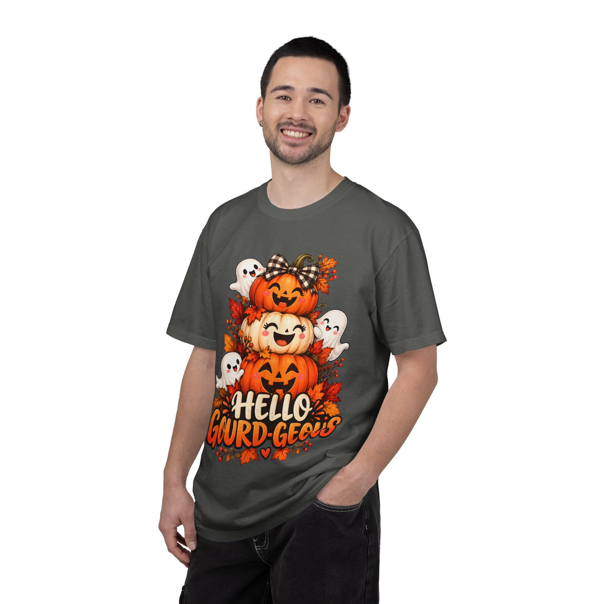 Hello Gourd-Geous Halloween T-Shirt | Cute Pumpkin & Ghost Graphic Tee