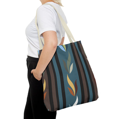Autumn Stripe Leaf Tote Bag — Retro Boho AOP Canvas Tote