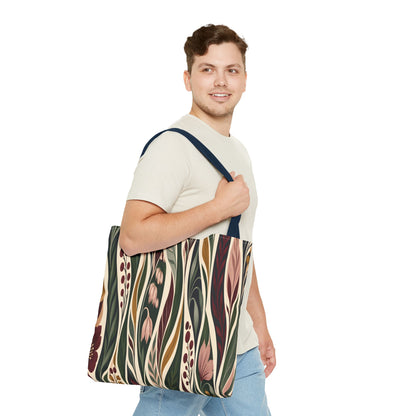 Botanical Wave Tote Bag — Earthy Floral Pattern All-Over Print