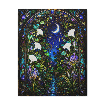 Moonlit Garden Passage | Stained Glass Botanical Wall Art