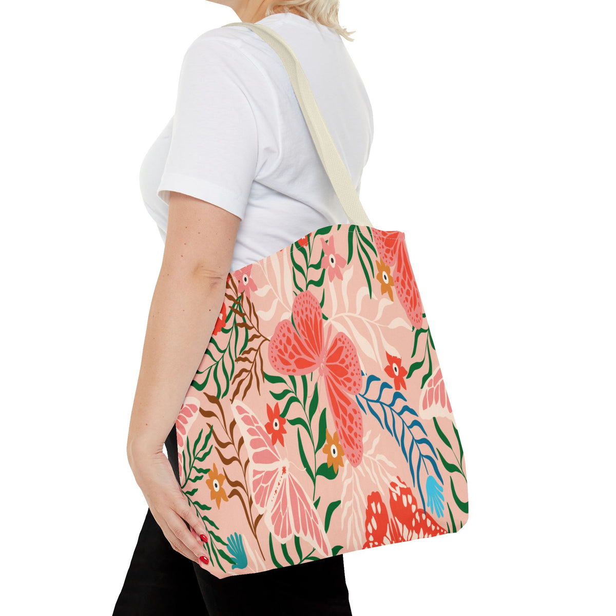 Floral Pattern Tote Bag — Pink Botanical All-Over Print