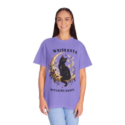 Mystical Black Cat Crescent Moon T-Shirt | Celestial Witchy Cat Tee