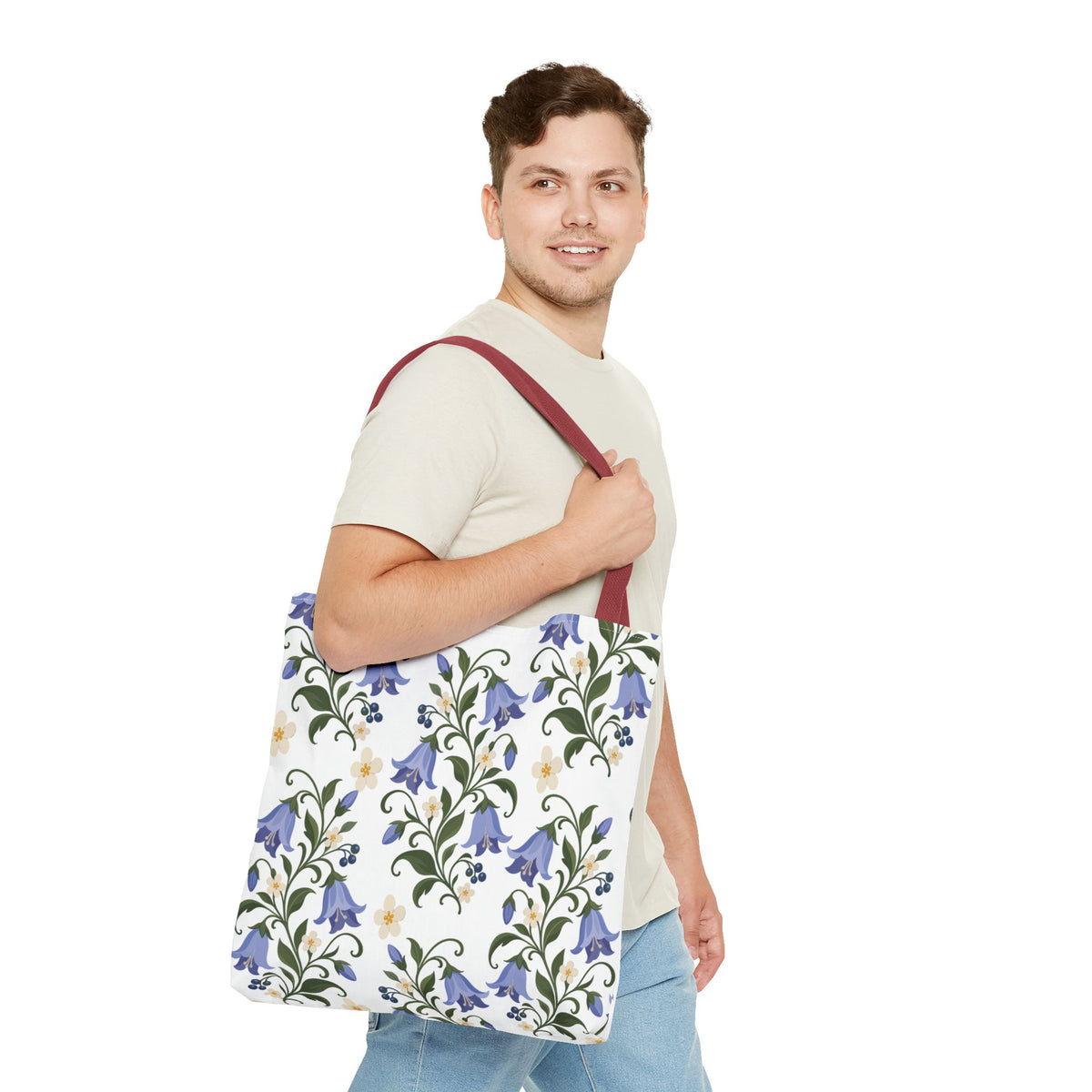Bluebell Floral Tote Bag – All-Over Print Reusable Canvas Tote