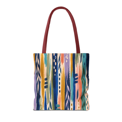Colorful Abstract Botanical Stripe Tote Bag