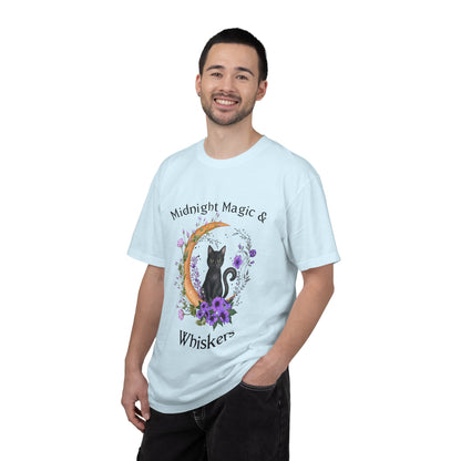 Mystical Black Cat Crescent Moon Floral Graphic Tee – Witchy Cat Lover Shirt