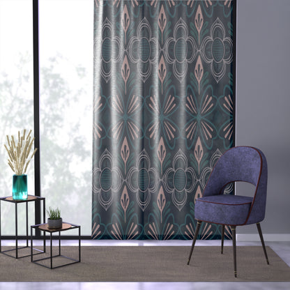 Nordic Folk Floral Window Curtain – Navy Blush Scandinavian Decor