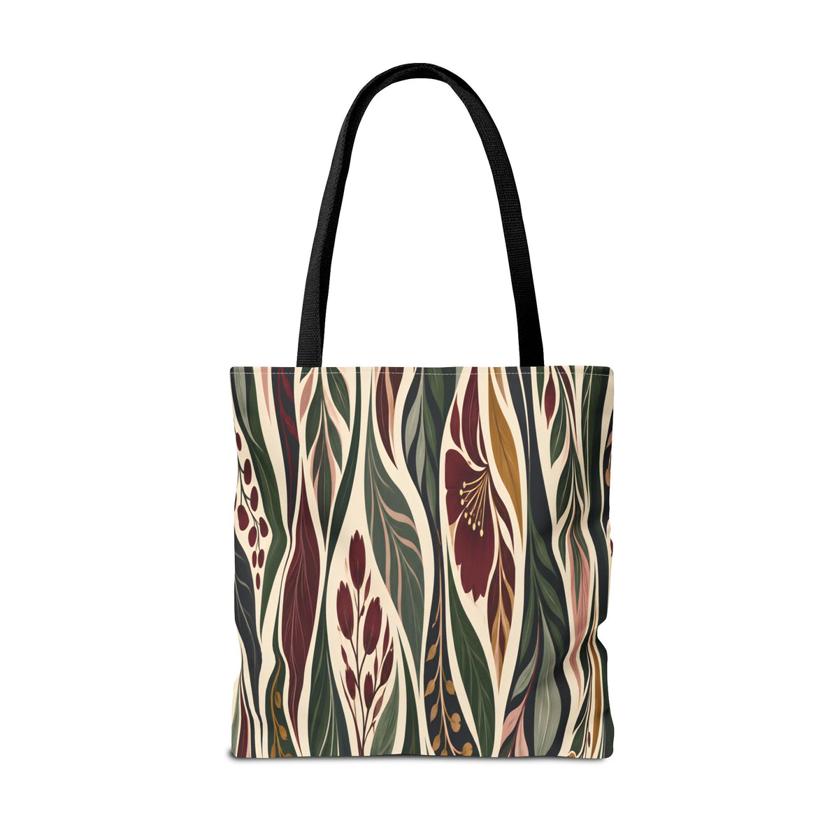 Botanical Wave Tote Bag — Earthy Floral Pattern All-Over Print
