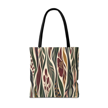 Botanical Wave Tote Bag — Earthy Floral Pattern All-Over Print