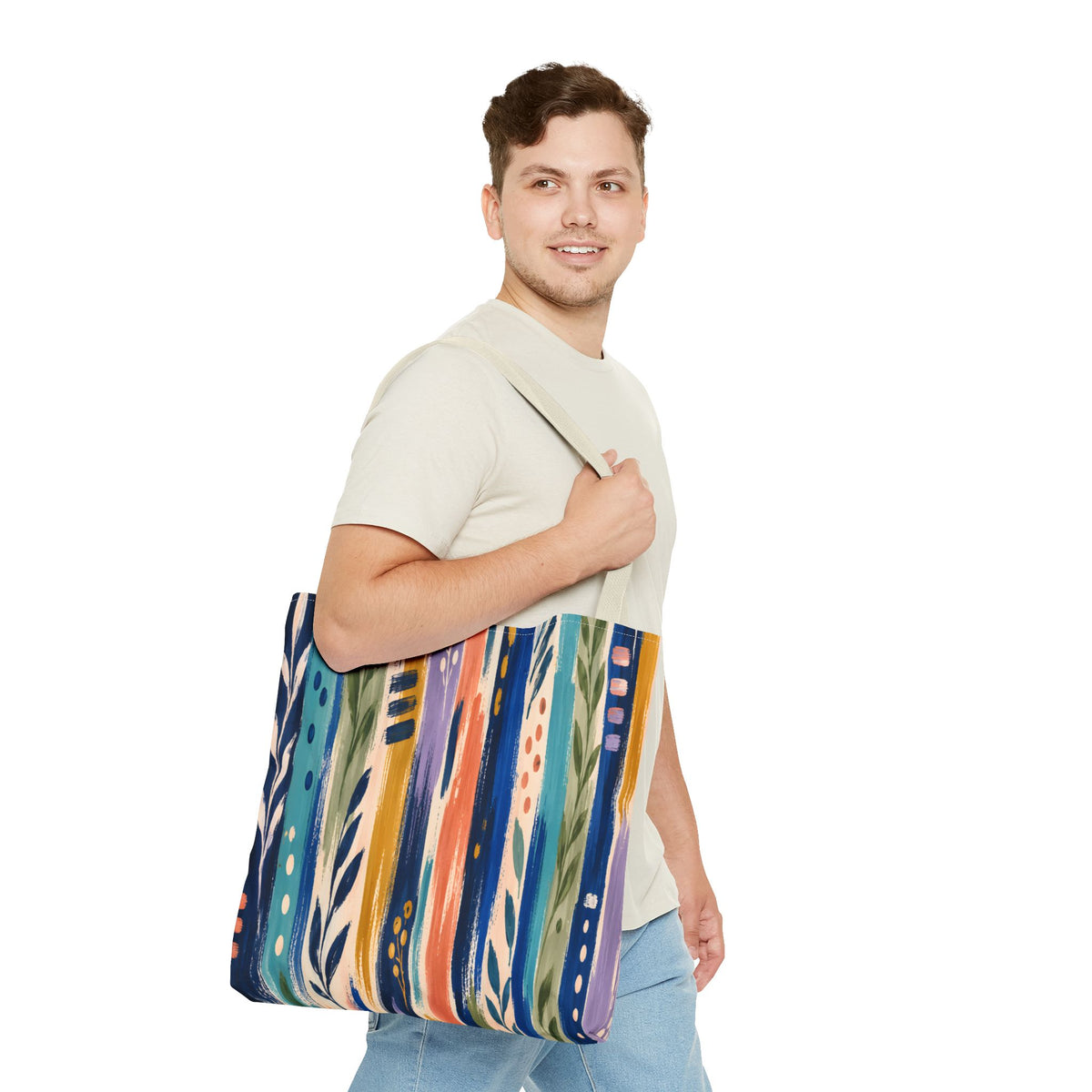Colorful Abstract Botanical Stripe Tote Bag