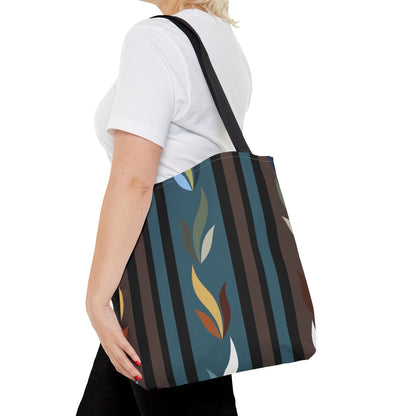 Autumn Stripe Leaf Tote Bag — Retro Boho AOP Canvas Tote