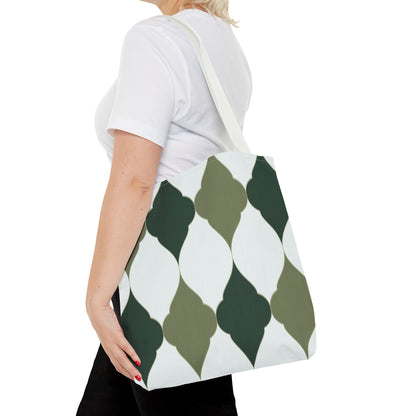 Green Moroccan Tile Pattern Tote Bag — All-Over Print Canvas Shopper