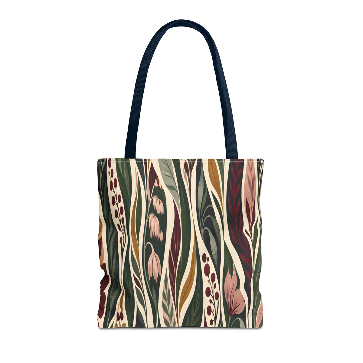 Botanical Wave Tote Bag — Earthy Floral Pattern All-Over Print