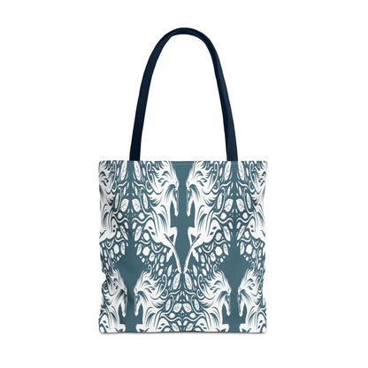 Abstract Teal Symmetry Tote Bag — All-Over-Print Artistic Pattern