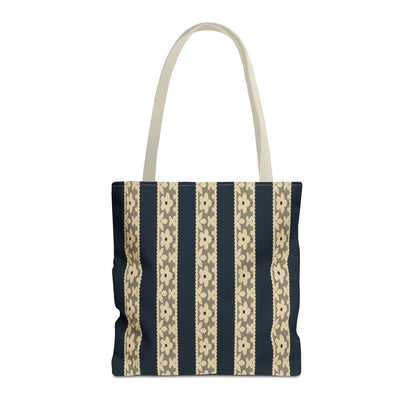 Lace Floral Yellow Black Stripe Tote Bag