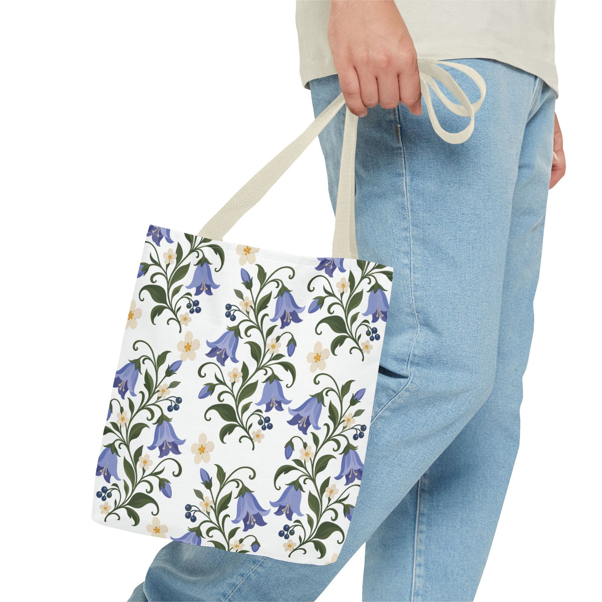 Bluebell Floral Tote Bag – All-Over Print Reusable Canvas Tote