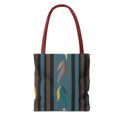 Autumn Stripe Leaf Tote Bag — Retro Boho AOP Canvas Tote