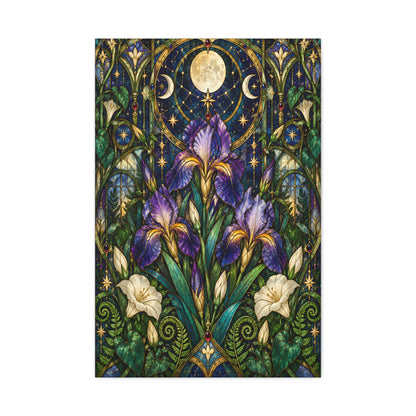 Midnight Iris Floral Cathedral Canvas Wall Art - Sizes 20 x 30, 24 x 36