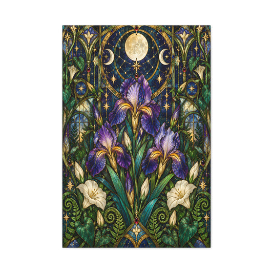 Midnight Iris Floral Cathedral Canvas Wall Art - Sizes 20 x 30, 24 x 36
