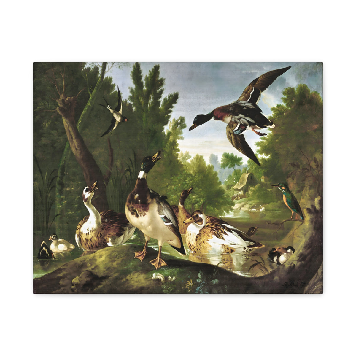 Vintage Ducks & Kingfisher Wall Art | Antique Woodland Bird Painting