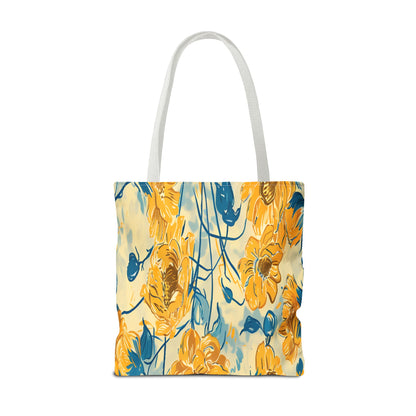 Golden Poppy Meadow Tote Bag – Yellow & Teal Painterly Floral Patter