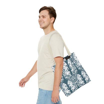 Abstract Teal Symmetry Tote Bag — All-Over-Print Artistic Pattern