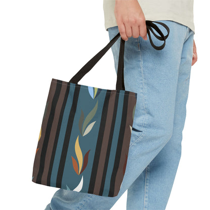 Autumn Stripe Leaf Tote Bag — Retro Boho AOP Canvas Tote